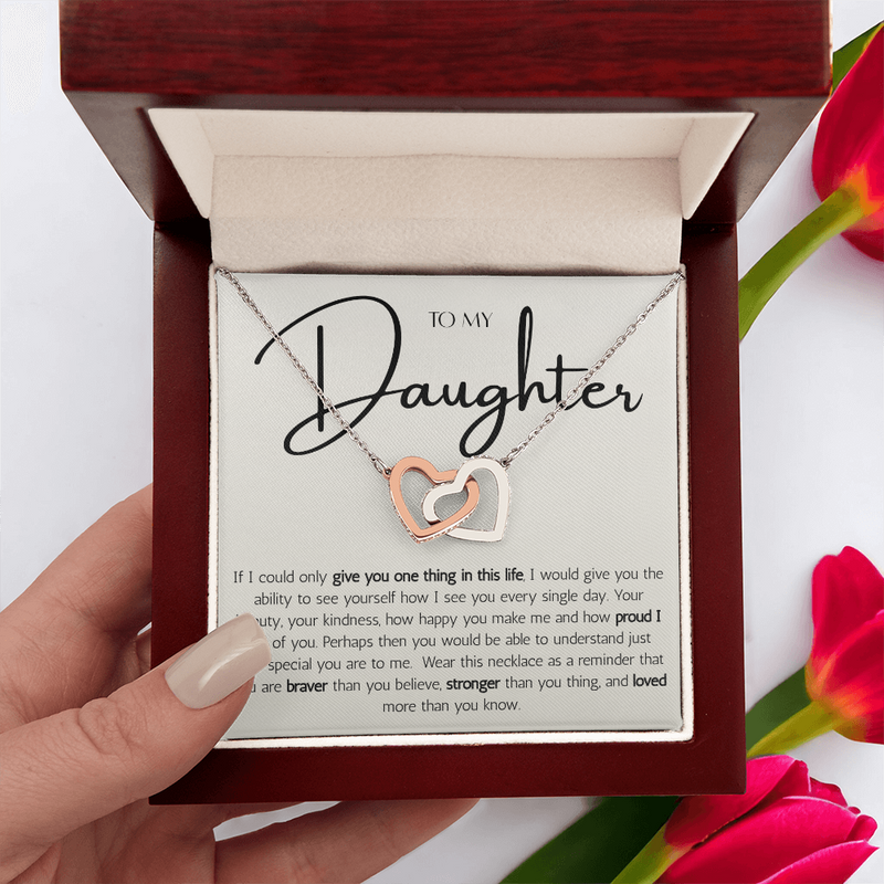 To My Daughter From Mom or Dad - Interlocking Hearts Necklace